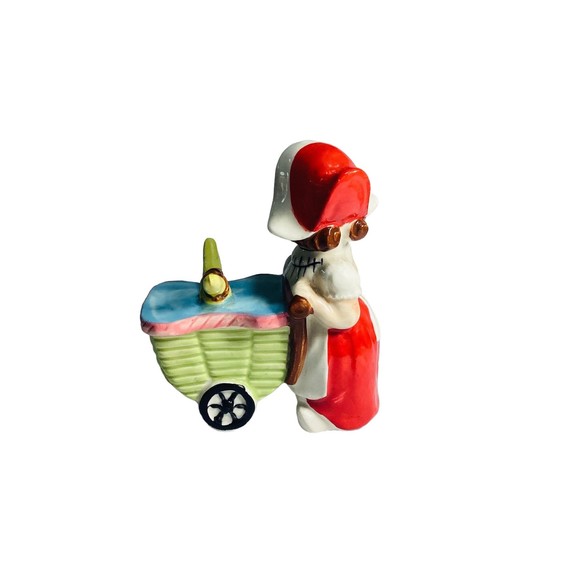 Napco Vintage Dutch Girl Ceramic Pushing Cart Japan 5" - Picture 4 of 7